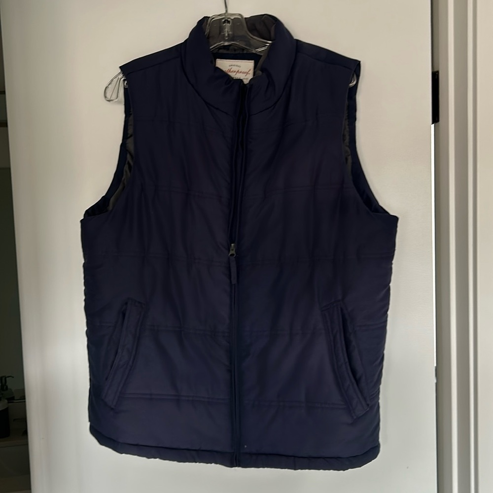 Weatherproof, navy blue puffer vest